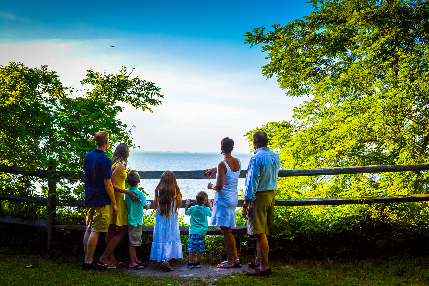 Family at scenic overlook along the James River at Historic Fort Boykin